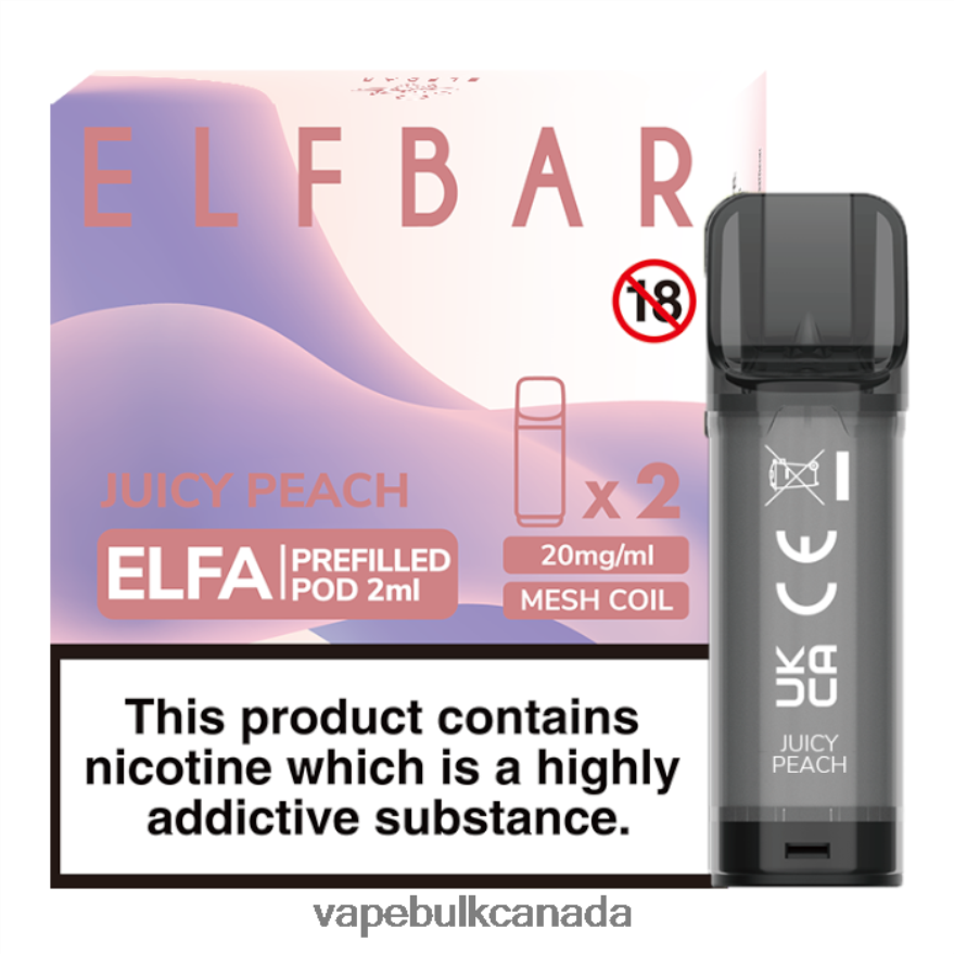466BLN332 Juicy Peach - Vape Wholesale Canada ELFBAR Elfa Pre-Filled Pod - 2ml - 20mg (2 Pack)