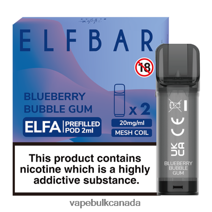 466BLN333 Blueberry Bubble Gum - Vape Bulk Canada ELFBAR Elfa Pre-Filled Pod - 2ml - 20mg (2 Pack)